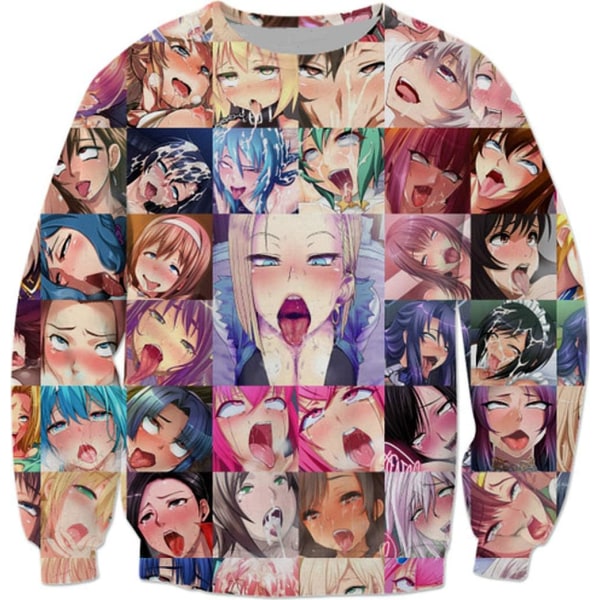 För Cosplay Ahegao 3D Print Design Crew Neck T-Shirt Pullover Hoodie och Sweatshirt Sweatshirt - Färg XX-Large