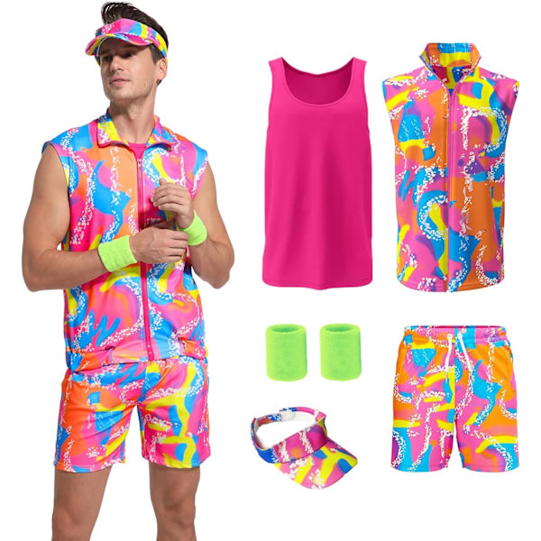 JFDK 80-tals Ken träningsdräkt Halloween Cosplay par utklädnader 80-tals 90-tals träningsdräkt outfit set för vuxna män  XX-Large