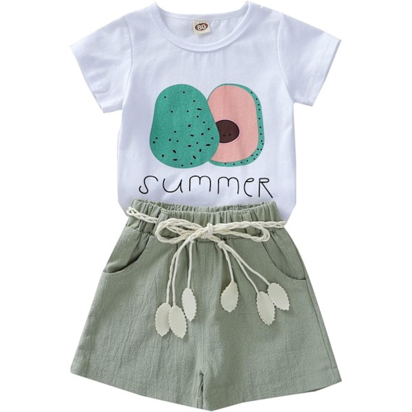 dplayer Toddler Baby Girls Clothes Watermelon T-Shirt + Linne Shorts med bälte Söt Sommar Kort Set