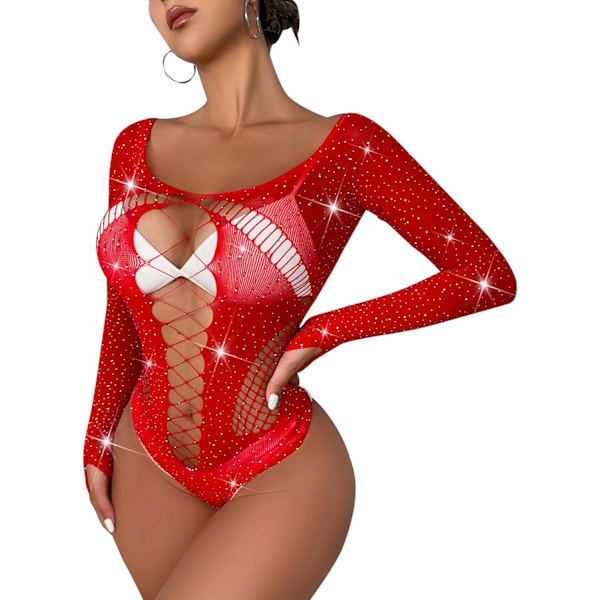 BABY Damkläder Underkläder Nät Glittrande Body Sexig Babydoll Catsuits Genomskinlig Spets Teddy Body Cut Out Nattkläder Wntz122/Röd XS-2XL