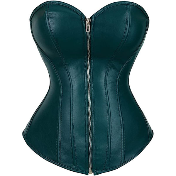 UN Dam Faux Läder Korsett Topp Steampunk Korsetter Dragkedja Bustier Piratdräkt Mörkgrön 5X-Large