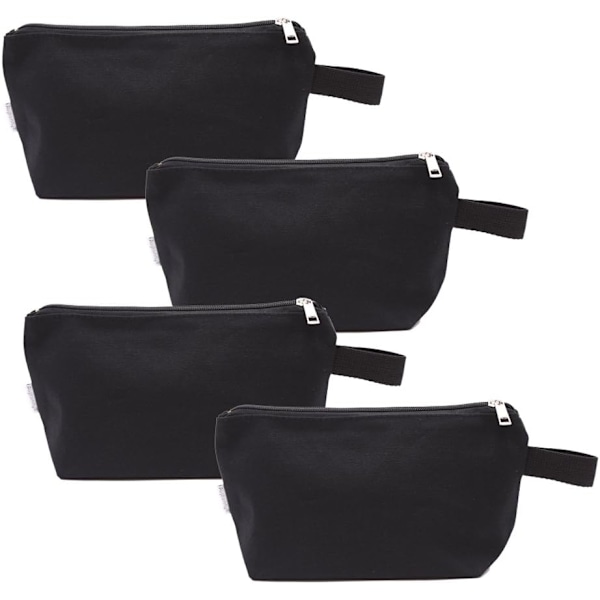bunny 100% bomull 16oz kraftig multifunktionell canvas dragkedja kosmetika smink rese necessär väska 4-pack, svart, medium