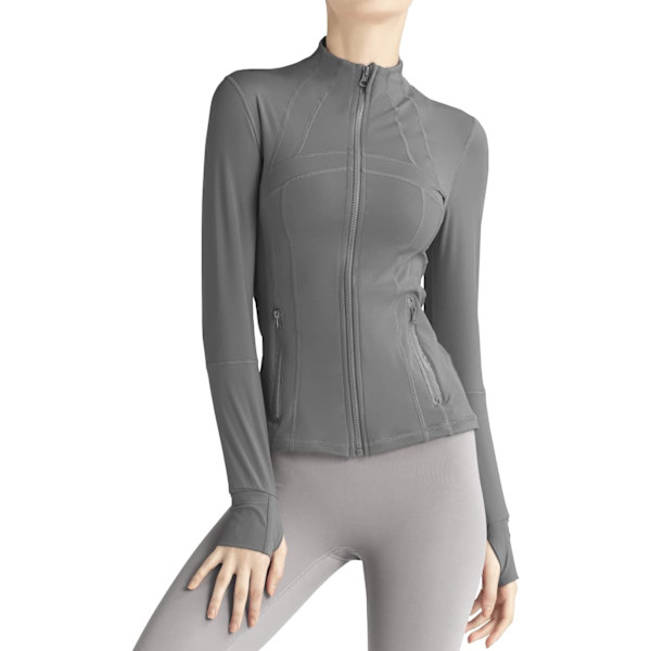 hy Dam Slim Fit Full Zip Athletic Running Sports Workout Jacka med Fickor Grå X-Small