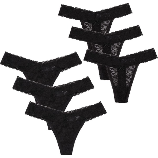 ouqan Damstrosor, spetstrosor för kvinnor Sexig Fräck Låg midja Genomskinlig underkläder Pure Black(6 Pa Large