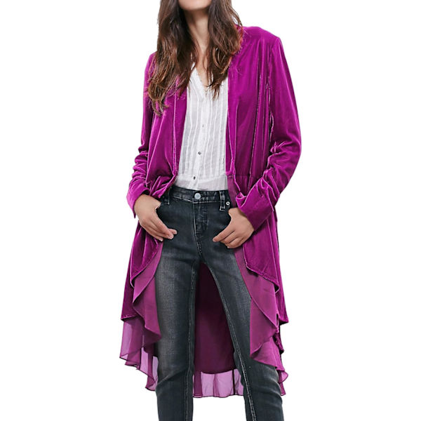 ivimos Dam Ruffled Asymmetrisk Lång Sammet Blazers Rock Casual Jackor Fuchsia Stor