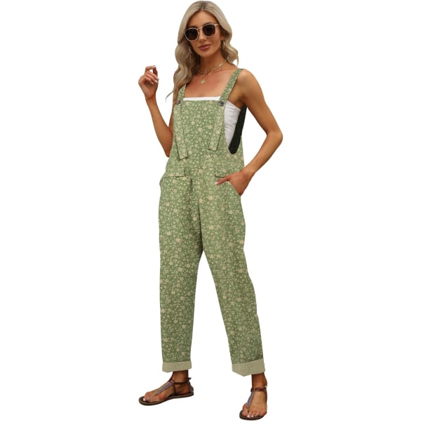 Kvinnors mode Baggy Loose Linne Overaller Jumpsuit Oversized Casual Ärmlös Rompers med fickor 03grön Medium