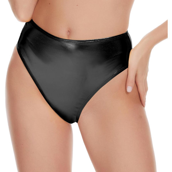 aderhom Dam Metallic Thong Bottoms Shiny High Waisted Rave Shorts för Dans Festival Kostym Clubwear Svart X-Large
