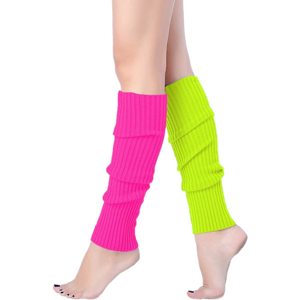 Dam Juniors Neon Ribbade Benvärmare för 80-talets Fest Sport Yoga Lime Rosa En Storlek