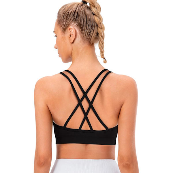 NG Dam Cross Back Sport-BH Vadderad Remsad Medium Support Yoga-BH för Träning Fitness 3-pack Svart XX-Large