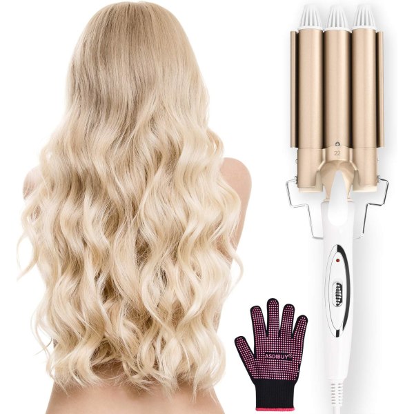 Hr Curling Wand Tongs,ASDIBUY 3 Barrel Mermaid Hair Waver Hair Curling för kort eller långt hår,Professionella keramiska hårpressar med 2 temperatur C