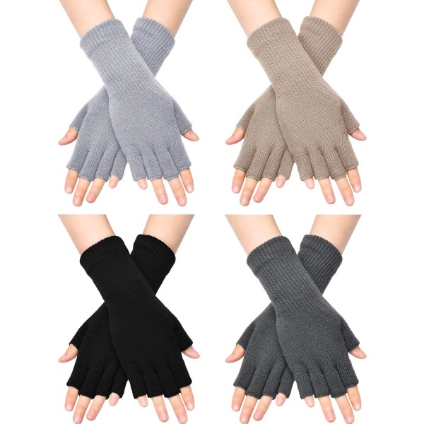 INIOR Fingerless Handskar för Kvinnor Halvfinger Skrivhandskar med Lång Handledsmanschett Vinter Stickade Fingerless Vantar för Kvinnor