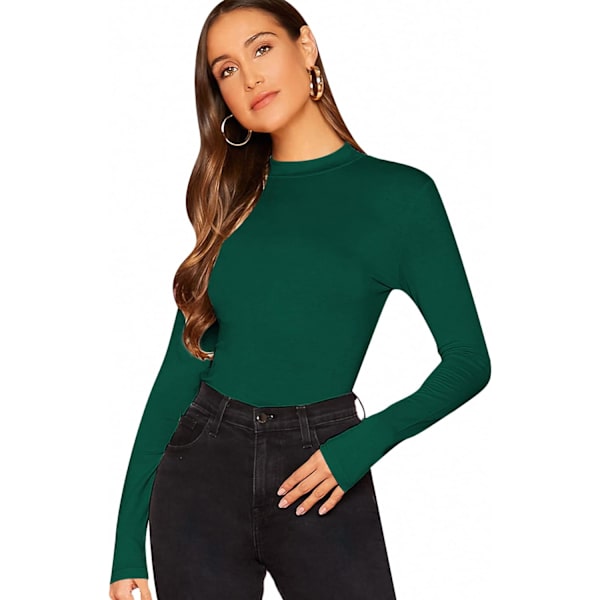 dusa Dam Basic Mock Neck Slim Fit Långärmad Pullover Tee Toppar Mörkgrön X-Large