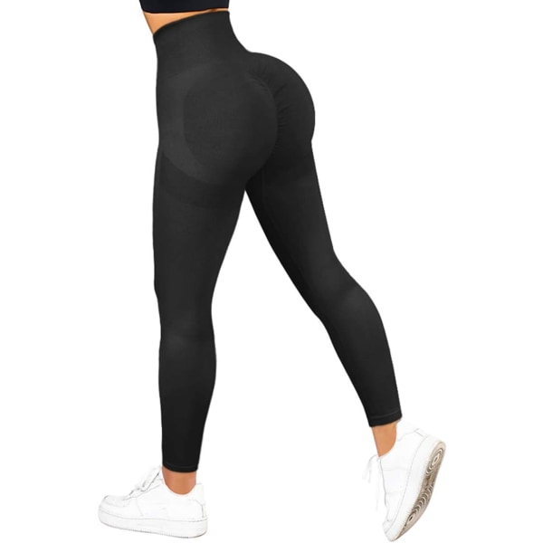 Kvinnors Scrunch Stretch Butt Lifting Leggings Sömlösa Högmidjade Squat Proof Workout Yoga Byxor #3 Svart Stor
