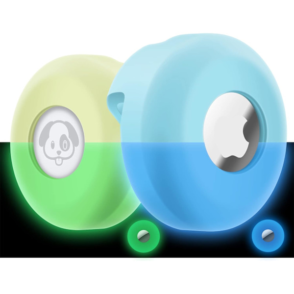 tag Hundhalsbandshållare [2-pack] Silikon Vattentät Skyddande Air Tag Katt Halsbandsskydd, Anti-Lost Locator Fodral för Apple Fluorescerande Grön