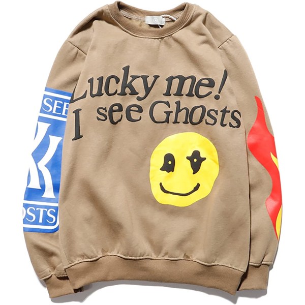 Kanye Lucky Me I Sees Ghosts Brev Mönster Tryck Crew Neck Sweatshirt Hip Hop Streetwear Heavyweight Hoodie 1 X-Large
