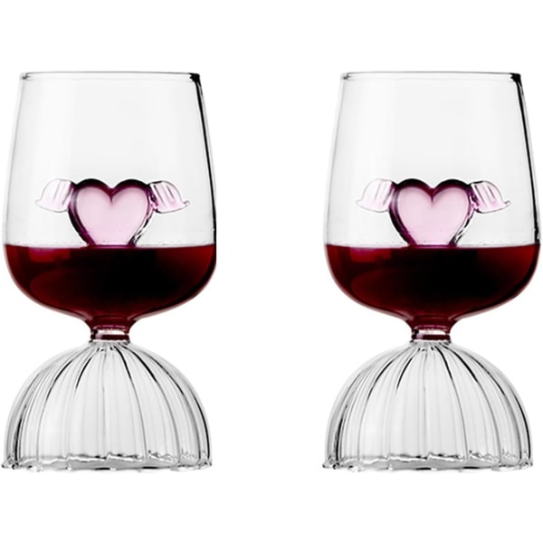 MAOHE 12oz Kristallröda vinglas Set med 2 romantiska hjärtformade vinglas Creative Cocktail Dricksglas Uniqu 350ml