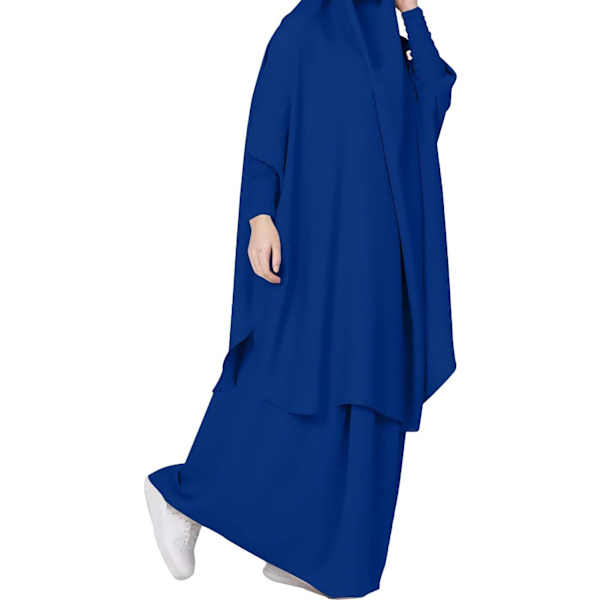 VFPO Dammuslimsk Solid Abaya 2-delad böneklänning med hijab islamisk maxikafta Dubai Ramadan hel lång klänning blå en storlek