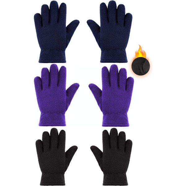 INIOR 3 par barn fleece vinterhandskar varma full fingerhandskar för pojkar flickor barn snö utomhusaktiviteter Suppli svart, lila, 8-12 år