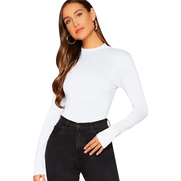 dusa Dam Basic Mock Neck Slim Fit Långärmad Pullover Tee Toppar Vit X-Large