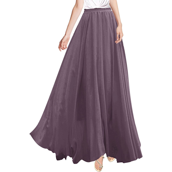 Kvinnor Full/Ankel Längd Elastisk Plisserad Retro Maxi Chiffon Lång Kjol Orchid Haze XX-Large