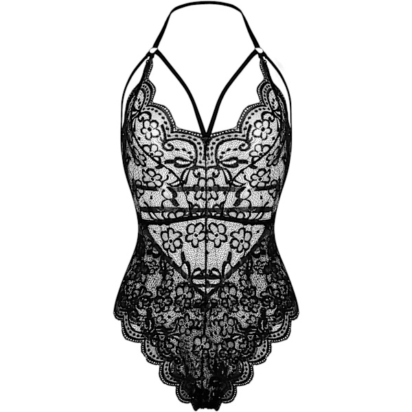ER Dam Spets Teddy Lingerie One Piece Sexig Strappy Body Nattlinne Bk-b XX-Large