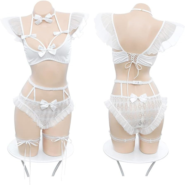 LO Dam sexig perspektiv spets utskuren brud cosplay huvudbonad sexig underkläder vit svart Vit