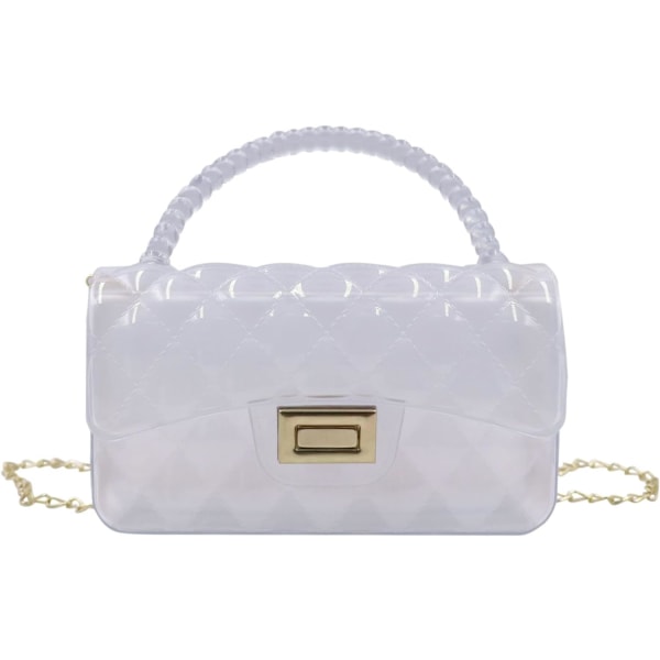 YC Fashion Candy Color Jelly Crossbody Bag för kvinnor flickor Transparent Satchel Axelväska med pärlad topphandtag, Vit