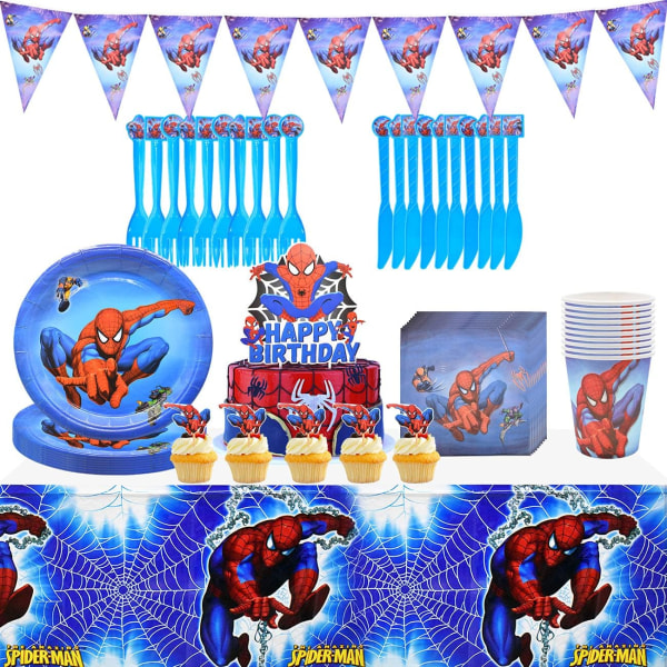 Sderman Party Tablewear Kit, Spiderman Födelsedagsfest dekoration för barn, Grattis på födelsedagen Dekorationer Tillbehör Tallrikar Servetter Party Favors Present