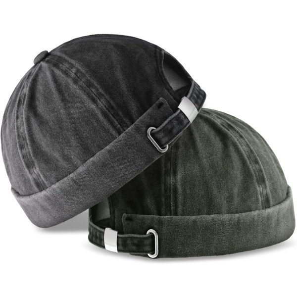 ieces Brimless Hats för män Justerbar Docker Hat Casual No Brim Hat Visor-Less Flip Hat Sailor Skullcap Svart, Army Gre Medium