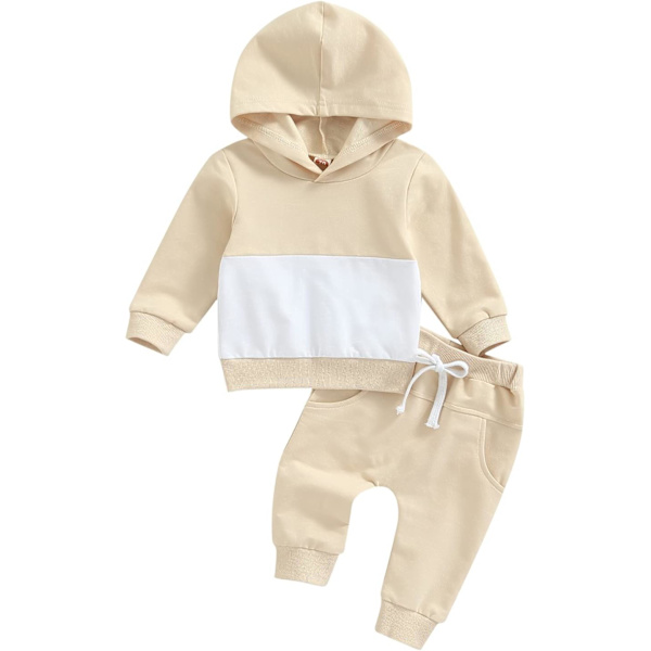 esoull Pojktröja med lapptäcke, långärmad tröja, enfärgad byxa, outfit, höst vinter baby huvtröja klädset