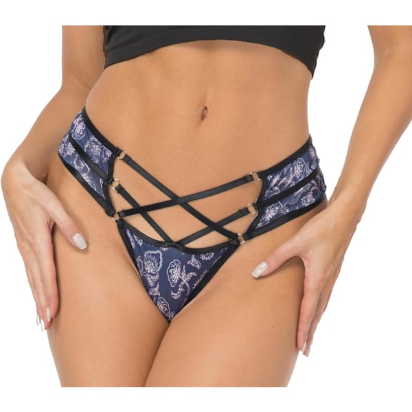 shie Straps Criss Cross Panties Blue Floural Small