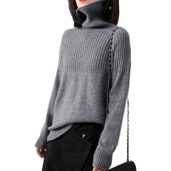 aters Dam Lösa Tröjor Merinoull Stickad Split Tjock Turtleneck Pullover Långärmad Vintertoppar