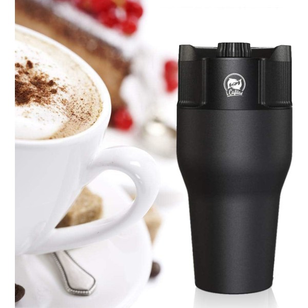 Ptable USB Espresso Kaffeemaskine 550ml Rustfrit Stål Rejse Kaffe Krus, Kompatibel med Formalet Kaffe, Kaffe Pod, Kaffe Kapsel (Sort)