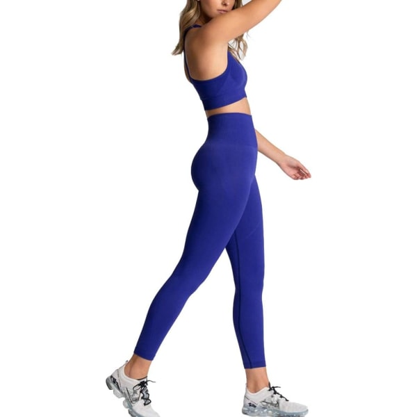 sv träningskläder 2 delar Set Gym Träningssömlösa Yoga Leggings med Sports BH Fitness Activewear, Blue Small