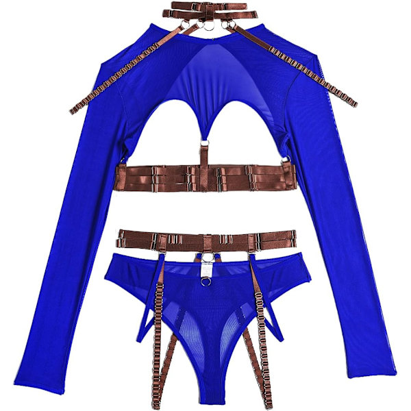 i&Shi Rave Outfit, Justerbar Strappy, Kontrastfärg, Choker, Kedjebälte Blå-kaffe 30