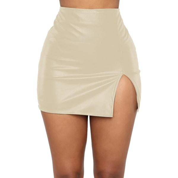 egy dam konstläder kjol med hög midja med delad dragkedja Minikjol Bodycon Stretch-kjolar Beige Medium