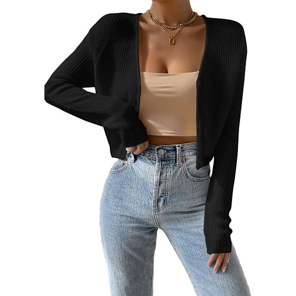 dusa Dam Drop Shoulder Långärmad Knapp Upp Stickad Cardigan Tröja Svart X-Small