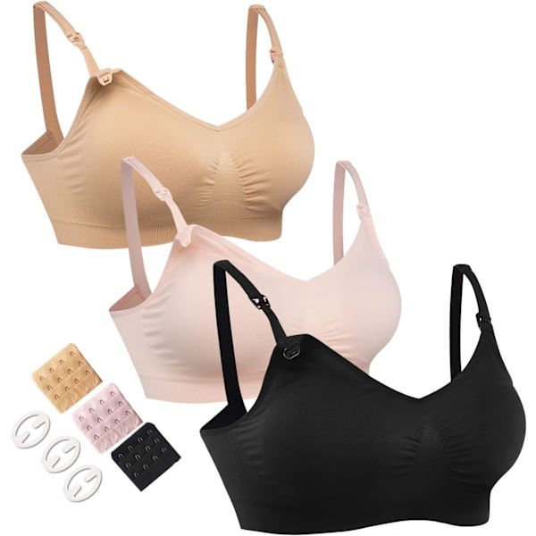 ISH Gravid sömlös amningsbehå med kuddar Cami Tank Top med spänne framtill för enkel amning med kuddar Hylla-behå 3pack:svart Nud Liten