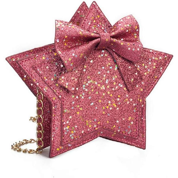 tle Flickor Glitter Paljetter Crossbody Väska Stjärnformad Rosett Axelväska Satchel Rosa