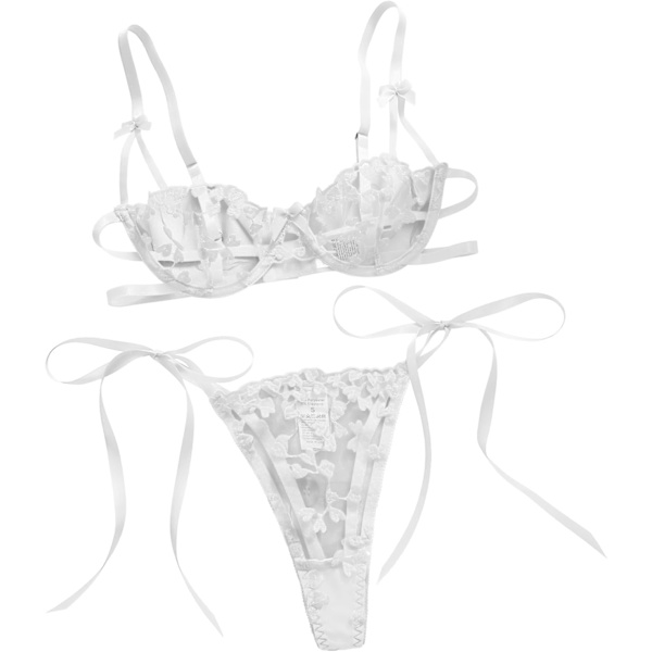 osy Sexig bygel söt genomskinlig Kawaii strumpeband bälte underkläder set behå och trosor 3 delar slips sida vit stor