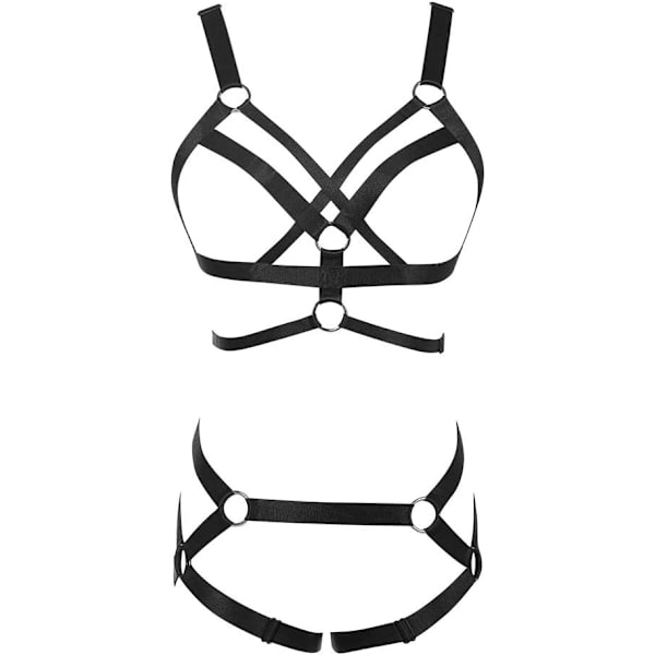 sv Body Harness BH-set: Strappy Lingerie Set, Justerbar Cupless Cage BH, Elastisk Punk Gotisk Remsele Isy143-k En Storlek