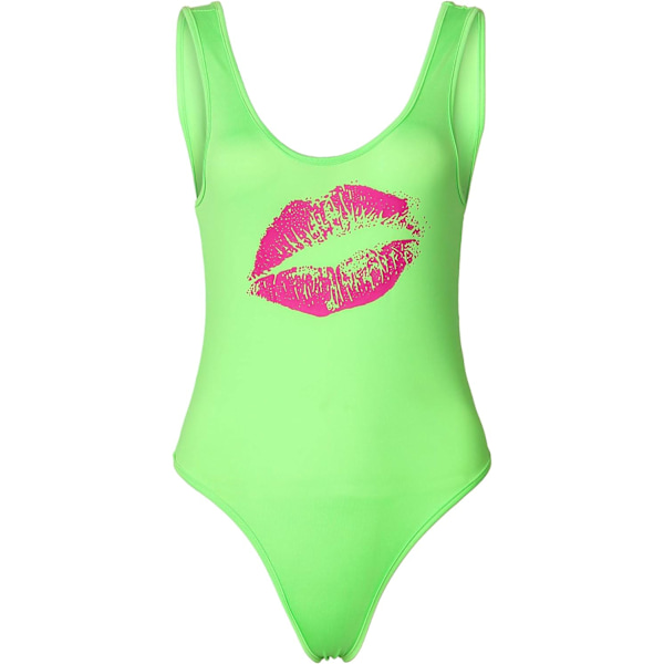 le Fish Damkläder 80-tals Kostymer Läppar Tryckta Neon Retro Scoop-Neck Thong Bodysuits Enkelt Lager Ne X-Small