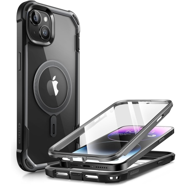 lason AresMag för iPhone 15 Plus Case [6,7 tum], [MagSafe-kompatibel] Helkropps dubbellager Anti-halk Stötsäker Robust Svart