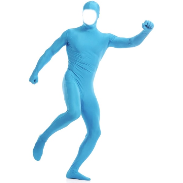ler Spandex för män och kvinnor med öppet ansikte Helkropps Zentai Costume Body Ljusblå Medium