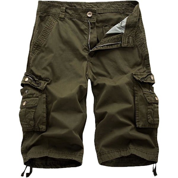 RSTEEDS Dam bomull lös passform dragkedja multi-fickor twill Bermuda dragsko dam cargoshorts armégrön 20