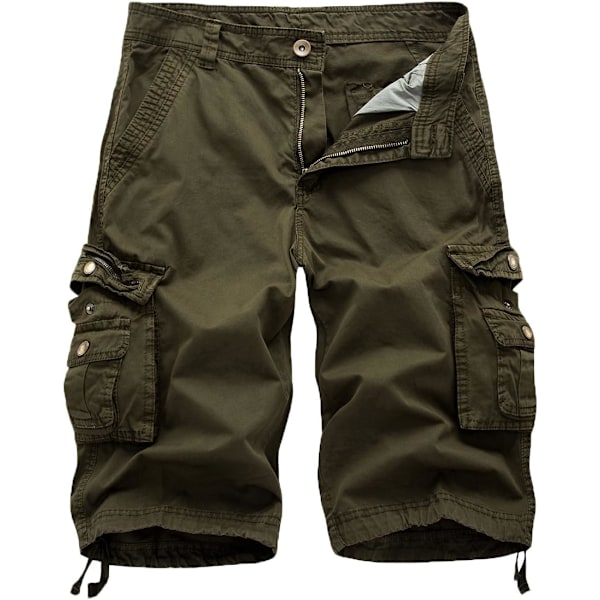 RSTEEDS Dam bomull lös passform dragkedja multi-fickor twill Bermuda dragsko dam cargoshorts armégrön 8