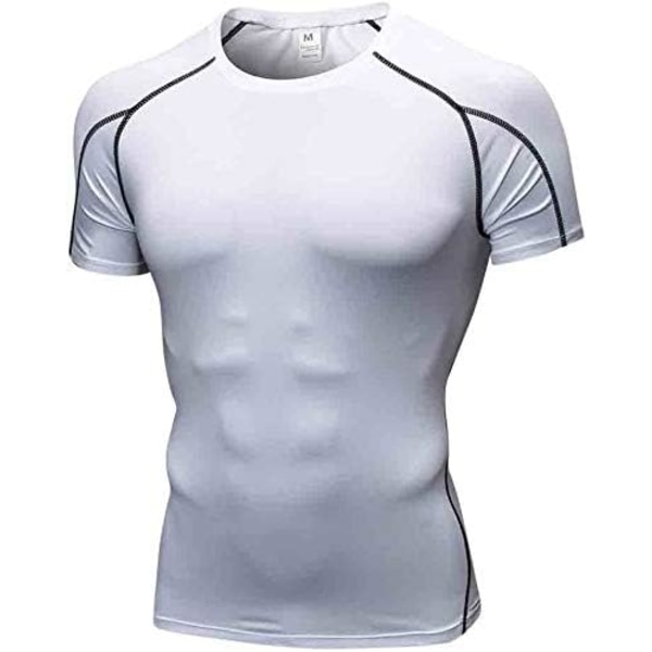 rlian herr löpning kompressionströjor, baslager bekväm topp kortärmad skjorta, snabbtorkande sport träning t-shirts vit stor
