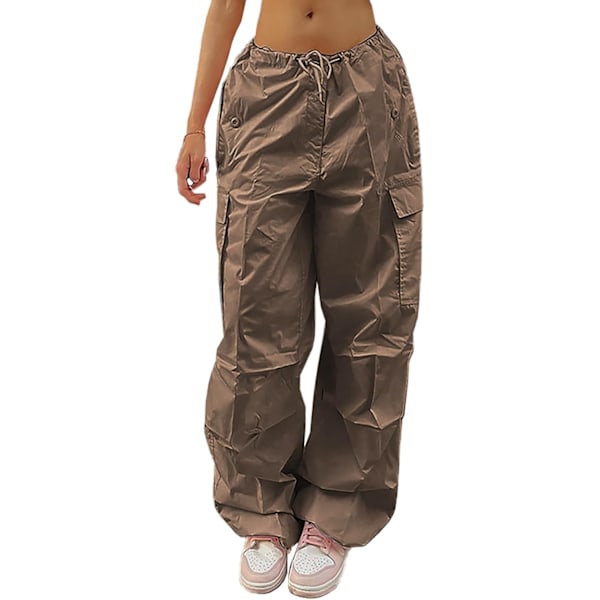 cy Fallskärmsbyxor för kvinnor Dragsko Baggy Cargo Byxor Y2K Byxor Låg Midja Jogger Sweatpants Lösa Hip Hop A Khaki Medium