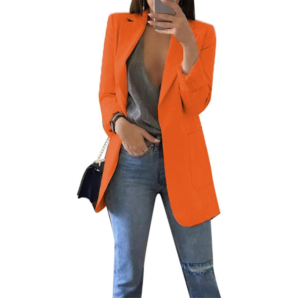 TAY Dam långärmad enfärgad kavaj öppen framtill lös kavaj jacka orange 3X-Large