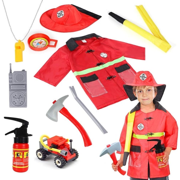 Kvinnlig kostym brandmästare klä upp låtsas rollspel kit set med räddningsverktyg Halloween kostym för barn Barn